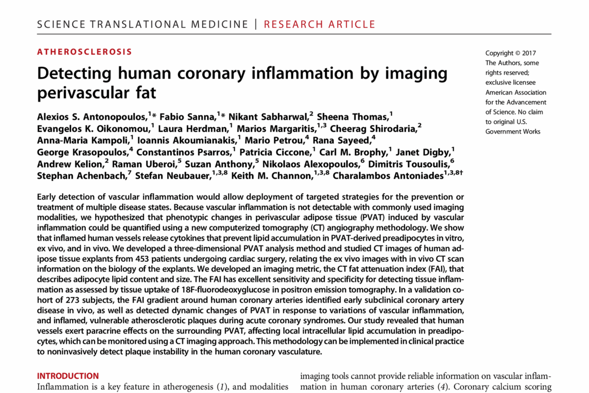 Detecting human coronary inflammation by imaging perivascular fat