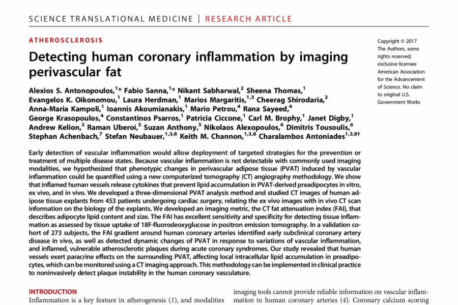 Detecting human coronary inflammation by imaging perivascular fat