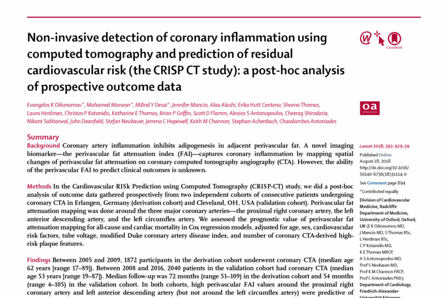 Non-invasive detection of coronary inflammation using computed tomography and prediction of residual cardiovascular risk (the CRISP CT study): a post-hoc analysis of prospective outcome data