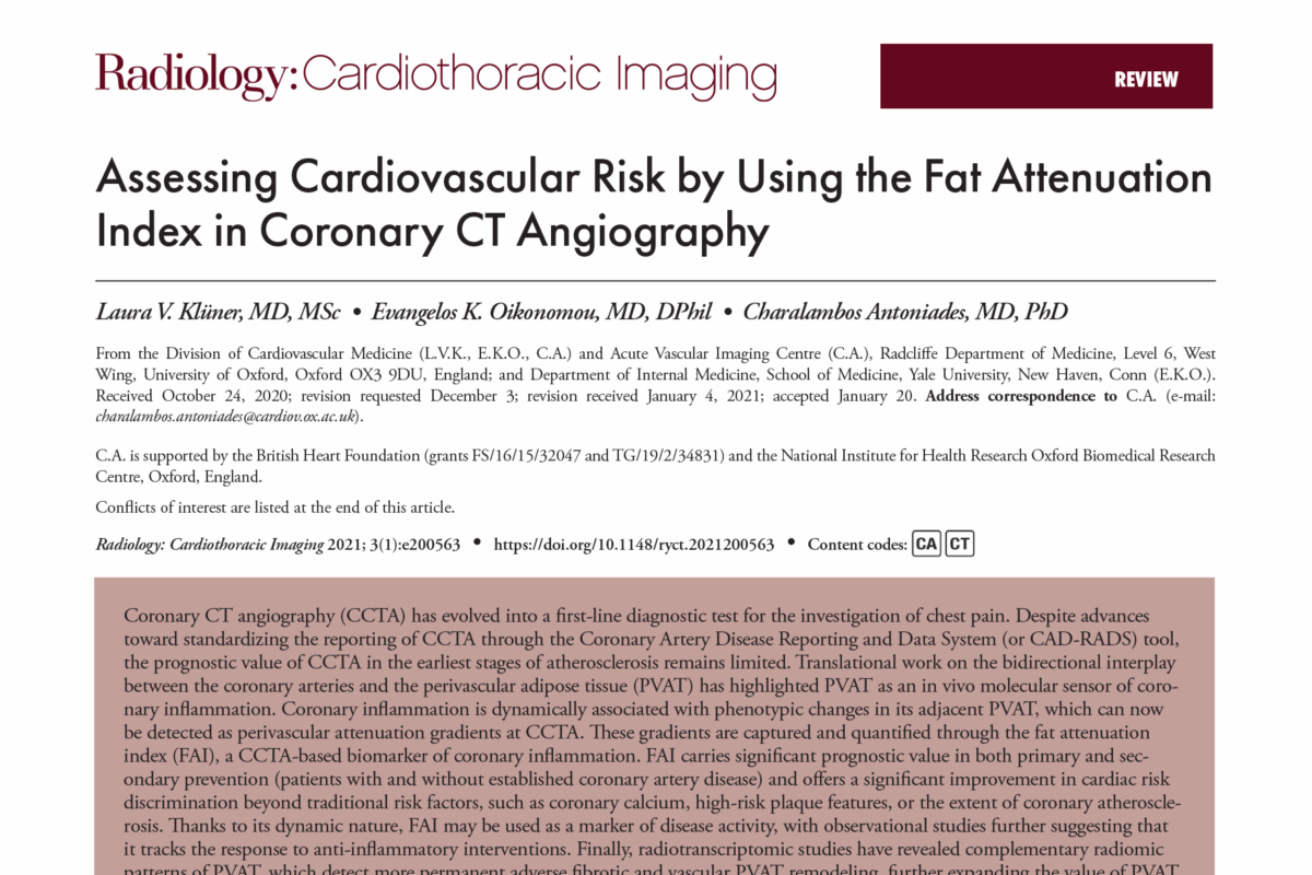 Assessing Cardiovascular Risk by Using the Fat Attenuation Index in Coronary CT Angiography