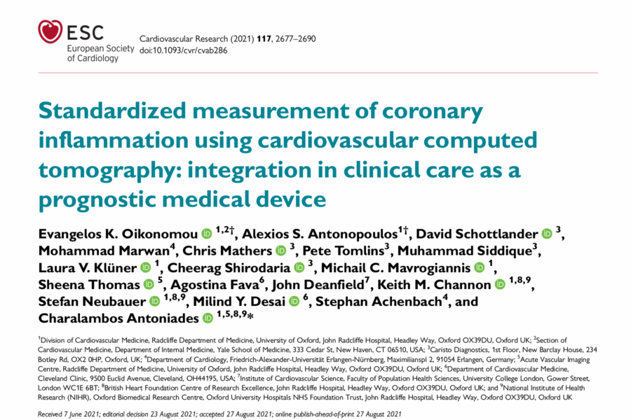 Standardized measurement of coronary inflammation using cardiovascular computed tomography: integration in clinical care as a prognostic medical device