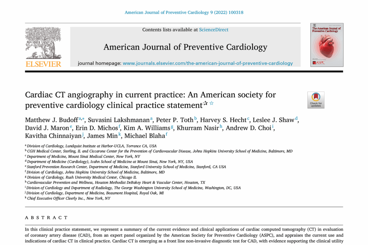 Cardiac CT Angiography in Current Practice: An American Society for Preventive Cardiology Clinical Practice Statement