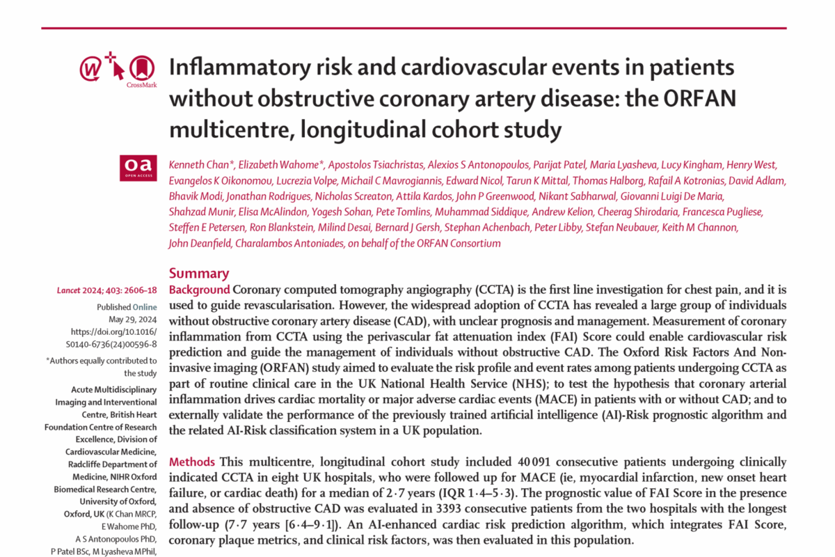 Inflammatory risk and cardiovascular events in patients without obstructive coronary artery disease: the ORFAN multicentre, longitudinal cohort study