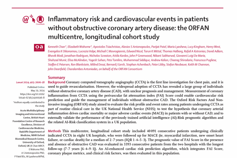 Inflammatory risk and cardiovascular events in patients without obstructive coronary artery disease: the ORFAN multicentre, longitudinal cohort study