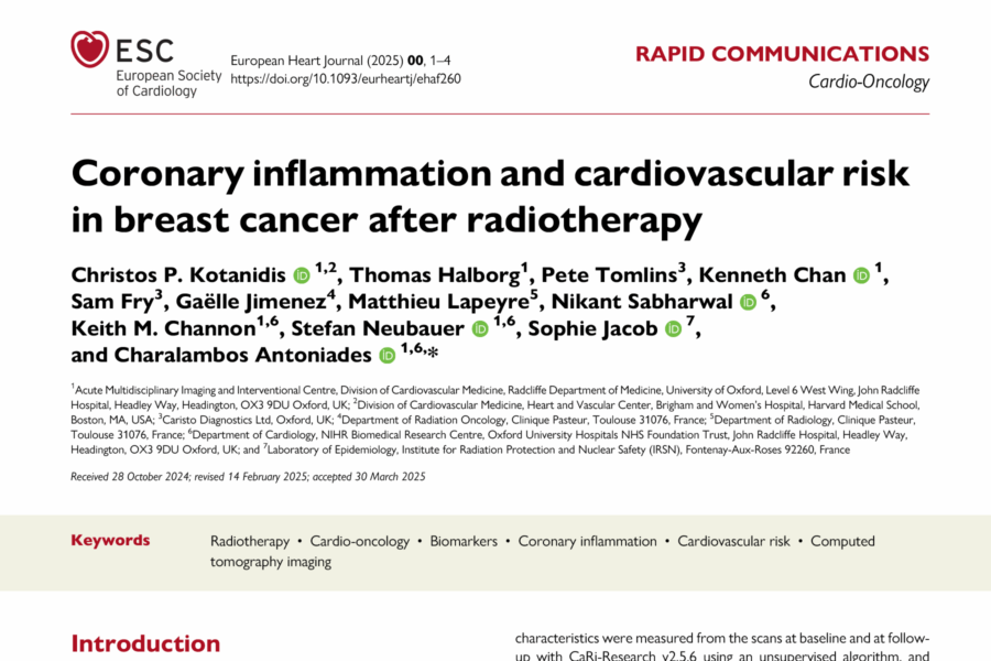 Coronary inflammation and cardiovascular risk in breast cancer after radiotherapy